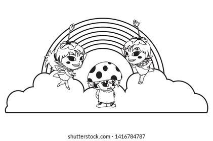 beautiful magic fairies with fungu elf and rainbow