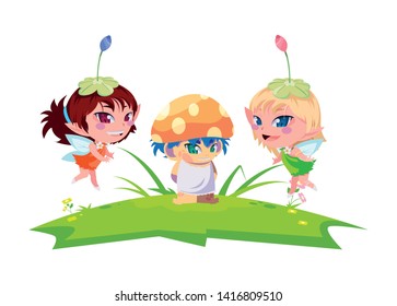 beautiful magic fairies with fungu elf in the garden