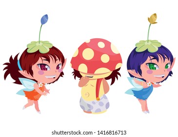 beautiful magic fairies with fungu elf characters