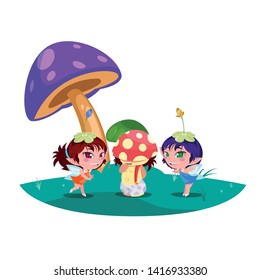 beautiful magic fairies with fungu elf in the garden