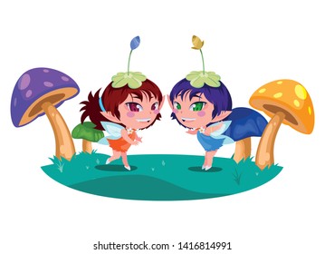 beautiful magic fairies in fungus camp