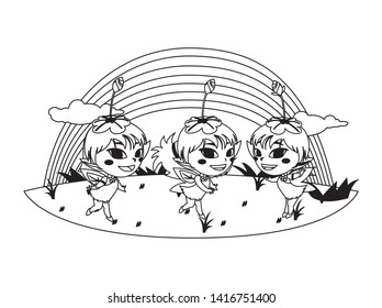 beautiful magic fairies with rainbow scene