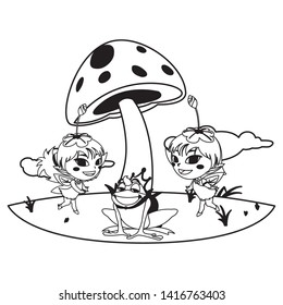 beautiful magic fairies with toad prince in the garden