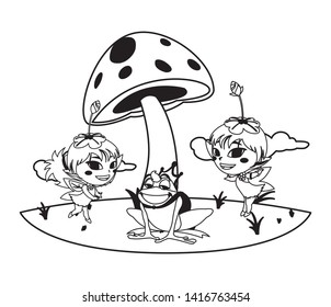 beautiful magic fairies with toad prince in the garden