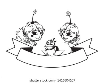 beautiful magic fairies with toad prince in the garden