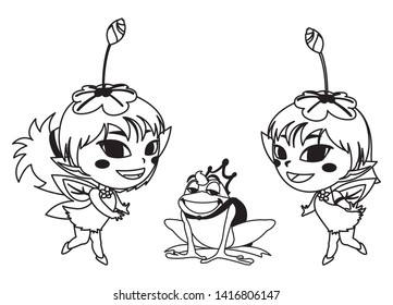 beautiful magic fairies with toad prince in the garden