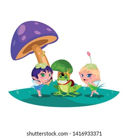 beautiful magic fairies with toad prince in the garden