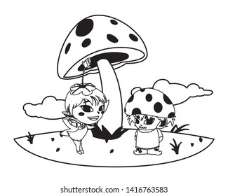 beautiful magic fairy and fungu elf in the garden