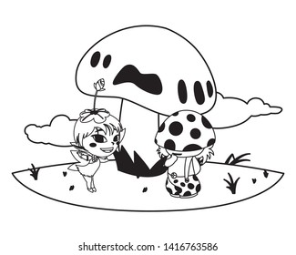 beautiful magic fairy and fungu elf in the garden