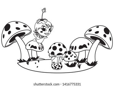 beautiful magic fairy and fungu elf in the garden