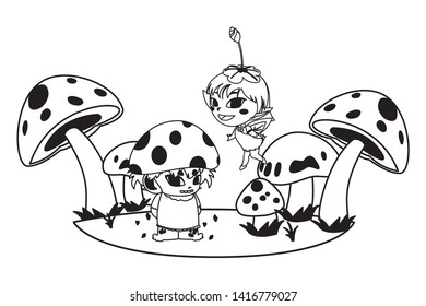 beautiful magic fairy and fungu elf in the garden