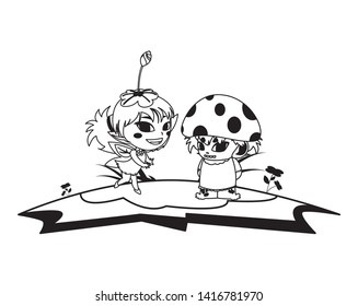 beautiful magic fairy and fungu elf in the garden