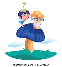 beautiful magic fairy and fungu elf in the garden