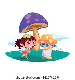 beautiful magic fairy and fungu elf in the garden