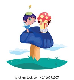 beautiful magic fairy and fungu elf in the garden