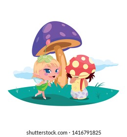 beautiful magic fairy and fungu elf in the garden