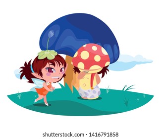 beautiful magic fairy and fungu elf in the garden