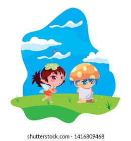 beautiful magic fairy and fungu elf in the garden