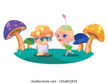 beautiful magic fairy and fungu elf in the garden