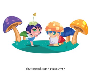 beautiful magic fairy and fungu elf in the garden