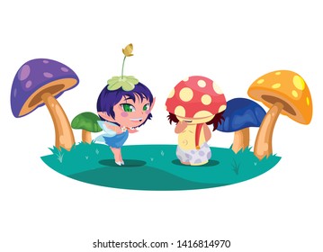 beautiful magic fairy and fungu elf in the garden