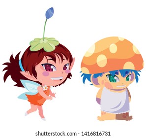 beautiful magic fairy and fungu elf characters