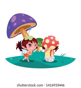 beautiful magic fairy and fungu elf in the garden