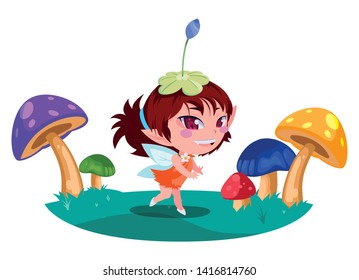 beautiful magic fairy in the fungus camp