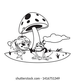 beautiful magic fairy with toad prince in the garden