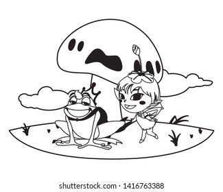 beautiful magic fairy with toad prince in the garden