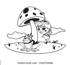 beautiful magic fairy with toad prince in the garden