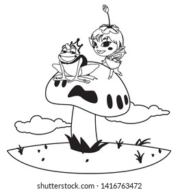 beautiful magic fairy with toad prince in the garden