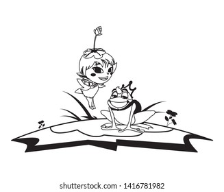 beautiful magic fairy with toad prince in the garden