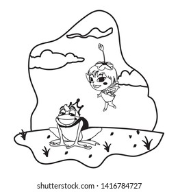beautiful magic fairy with toad prince in the garden