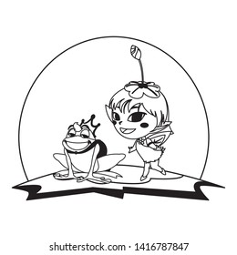 beautiful magic fairy with toad prince in the garden