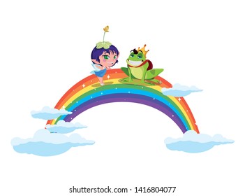 beautiful magic fairy with toad prince and rainbow