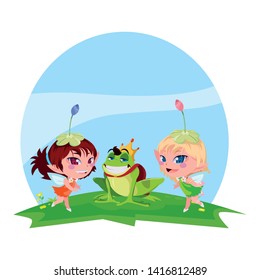 beautiful magic fairy with toad prince in the garden