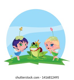 beautiful magic fairy with toad prince in the garden