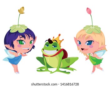 beautiful magic fairy with toad prince in the garden
