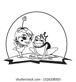beautiful magic fairy with toad prince in the garden vector illustration design