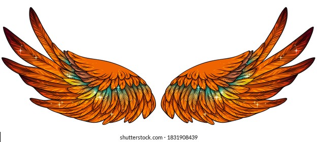 Beautiful magic fiery phoenix shiny vector wings