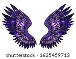 Beautiful magic glittered sparkling angel fantasy  violet wings, hand drawn vector