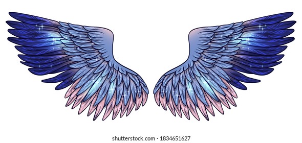 beautiful magic glittery blue pink vector wings