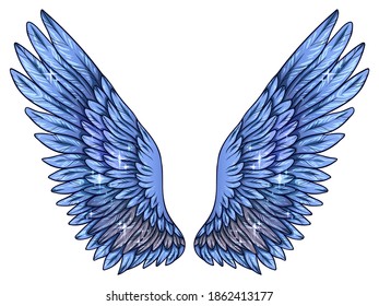 Beautiful magic glittery blue vector wings