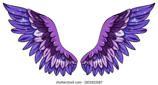 Beautiful magic glittery perple violet vector wings