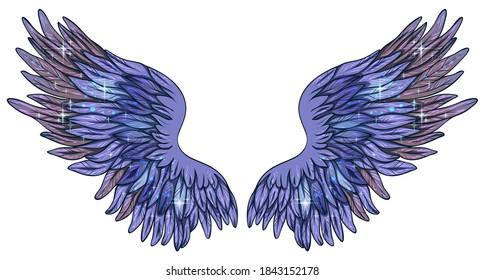 Beautiful magic glittery purple wings, vector