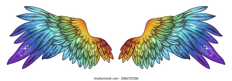 Beautiful magic glittery rainbow angel wings, vector illustration