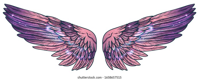 Beautiful magic glittery violet pink wings, vector