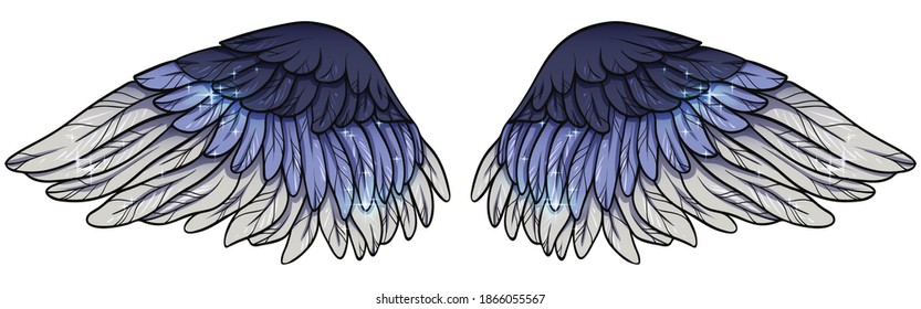 Beautiful magic glittery violet vector wings