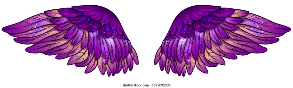 Beautiful magic glowing fuchsia magenta wings, vector